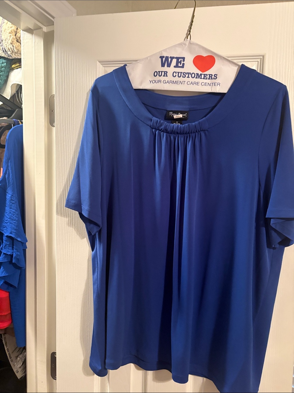 jcpenney Royal Blue Short Sleeve Gathered Neck Top